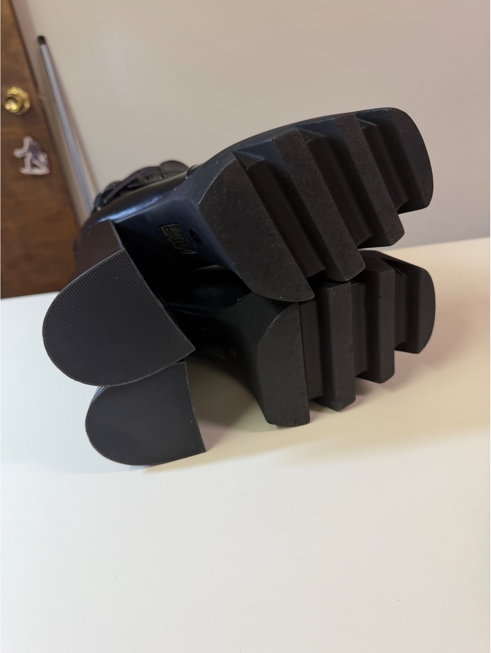 Black Platform High Heel Ankle Boots with Buckle Strap - Picture 8 of 11